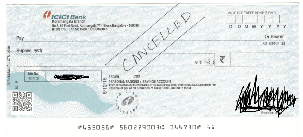 do we need to sign on cancelled cheque